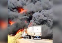 Caminhões pegam fogo após acidente na BR-153 no Tocantins, e rodovia é interditada