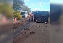Motorista de 74 anos morre em acidente entre caminhonete e caminhão na BR-153